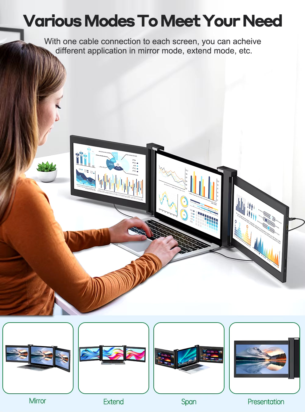 New  Z 13.3/14" Triple Portable Monitor for Laptop Full HD IPS 1080P Display Extender Dual Screen for 13"-16.5" Laptops