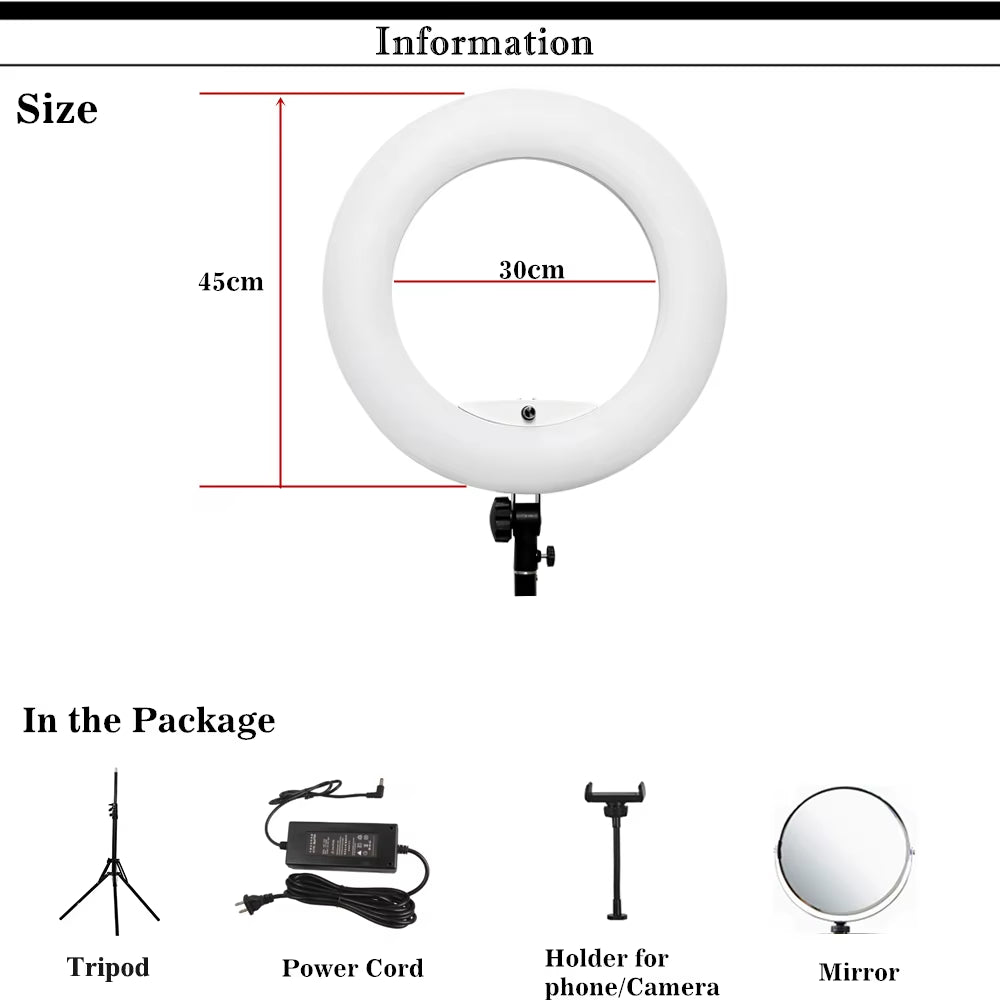 Black FD-480II LED Light Ring Kit Bi-Color 96W Selfie Light Video Ring Light Lamp with Light Stand Bag Led Makeup Right