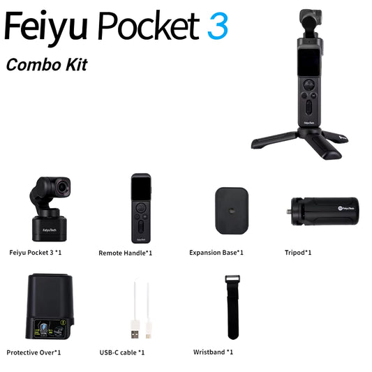 Feiyu Pocket 3 Kit Cordless Detachable 3-Axis Stabilizer Gimbal Camera 4K60Fps Footage Magnetic Attach AI Tracking