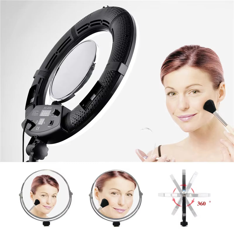 Black FD-480II LED Light Ring Kit Bi-Color 96W Selfie Light Video Ring Light Lamp with Light Stand Bag Led Makeup Right