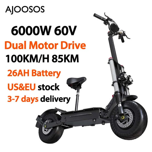 Super Power Electric Scooter 6000W 72V Dual Motor Electric Scooter Adults 100KM/H Fast Speed 85KM Long Range 26AH/30AH Battery