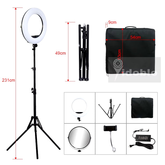 Black FD-480II LED Light Ring Kit Bi-Color 96W Selfie Light Video Ring Light Lamp with Light Stand Bag Led Makeup Right