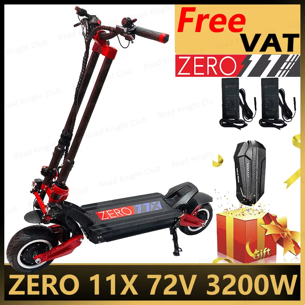 Original ZERO 11X Inch Dual Motor Electric Scooter 72V 32A 3200W Off-Road Street E-Scooter 110Km/H Double Drive